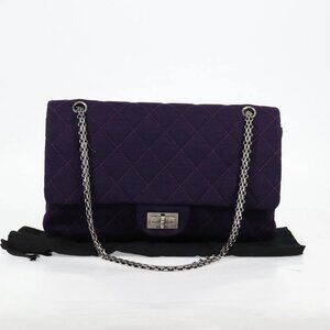 CHANEL Matelasse 2.55 Double Flap Chain Bag Cotton Purple CC Auth 127929M